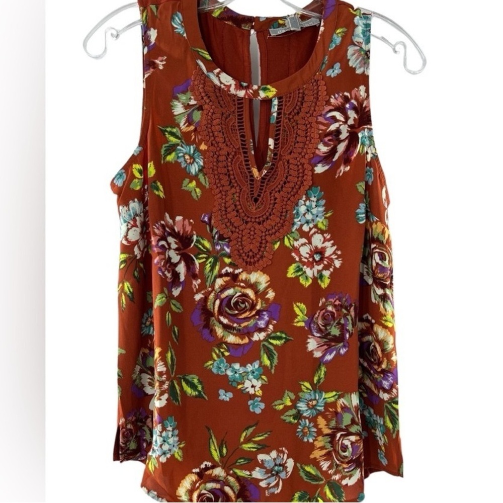 Floral Sleeveless Top - Orange and Multicolor